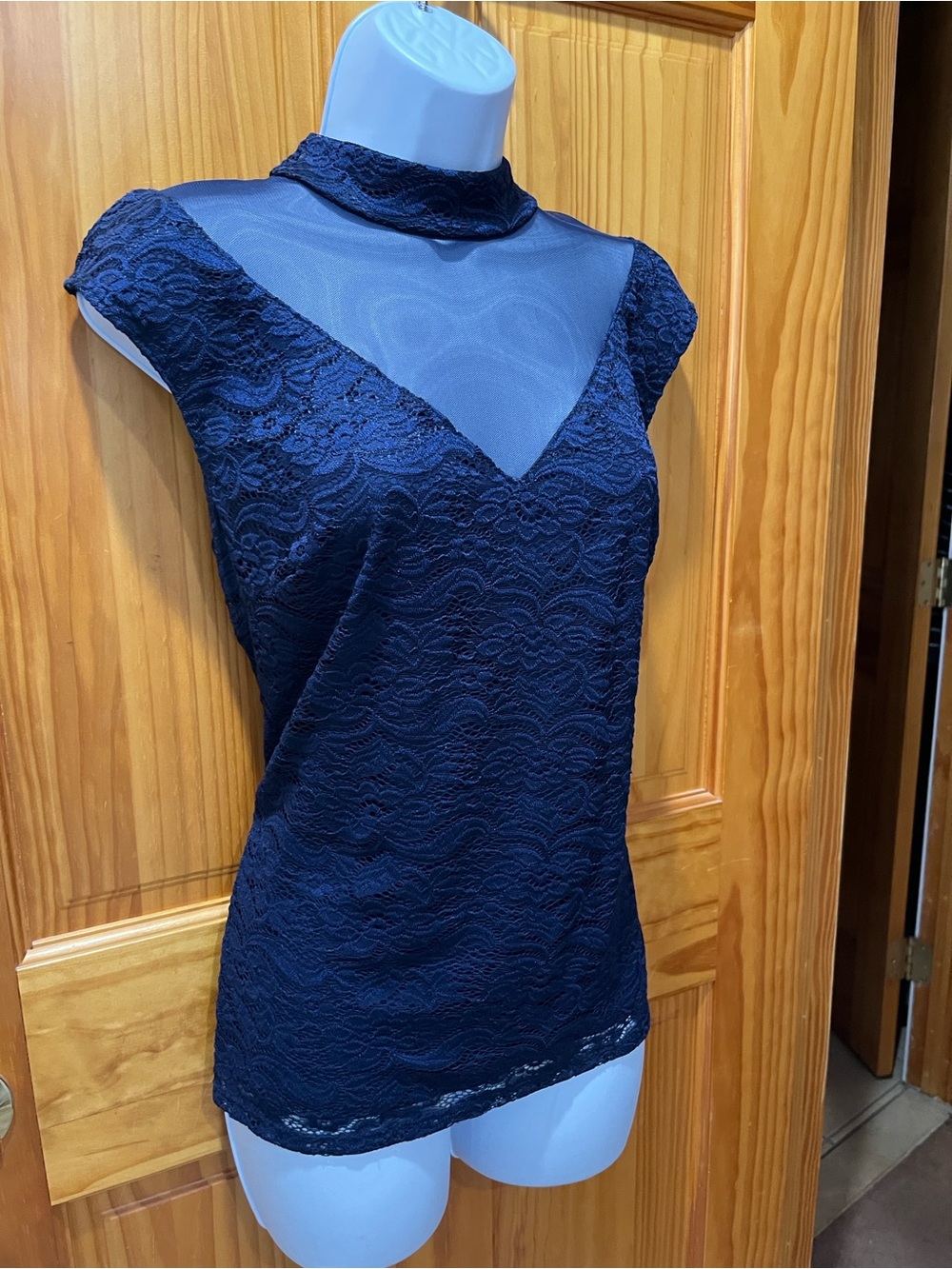 Boston Proper Navy Lace Top
